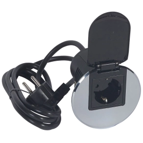   Legrand összeszerelt asztali kábelrendező 2P+F csatlakozóaljzattal, rozsdamentes acélkeret és fekete mechanizmus - 54082