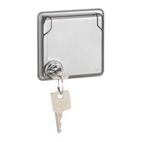   Legrand Soliroc 2P+F földelt csatlakozóaljzat 16A-250V~, IK10, biztonsági zsaluval, zárható csapófedéllel, csavaros bekötéssel, vandálbiztos - 77837