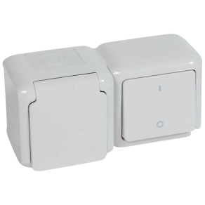   Legrand Forix IP44 fk 2P kapcsoló + 2P+F csatlakozóaljzat, csapófedéllel, biztonsági zsaluval, szürke - 782392