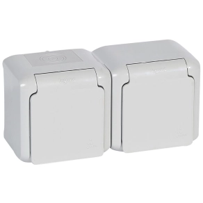   Legrand Forix IP44 fk 2x2P+F földelt csatlakozóaljzat, 16A, csapófedéllel, biztonsági zsaluval, szürke - 782394