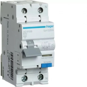   Hager AD910B Áramvédős kismegszakító 1P+N, B-10A, 30mA, 6kA, AC