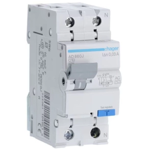   Hager AD860J  Áramvédős kismegszakító 1P+N, C-10A, 30mA, 4,5kA, AC