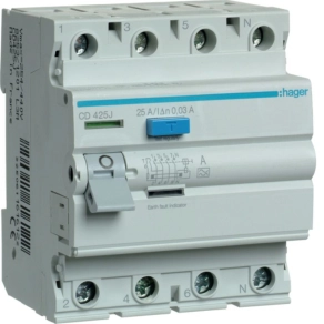 HAGER  Hibaáramrelé 4P, 25A, 30mA, A CD425J