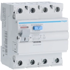 HAGER  Hibaáramrelé 4P, 63A, 30mA, A CD463J