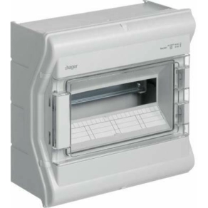   Kiselosztó falonkívüli 1/12 átlátszó ajtóval IP65, PE/N sín nélkül, 302x310x151mm, HAGER Vector VE112SN