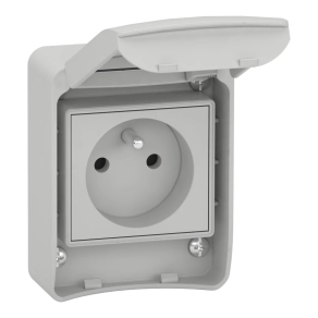   Schneider Electric Kaedra Box - 81140 - Mureva PK (Pratika) Háztartási aljzat, 2P+F, 65x85, hátsó meghúzással, szürke, IP65, francia