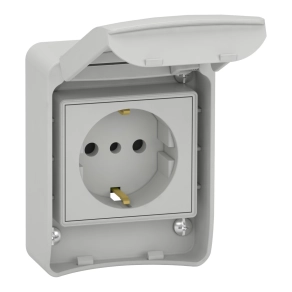  Schneider Electric Kaedra Box - 81141 - Mureva PK (Pratika) Háztartási aljzat, 2P+F, 65x85, hátsó meghúzással, szürke, IP65, német