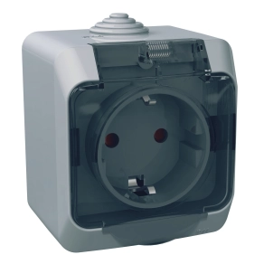 Schneider Electric Cedar Plus - WDE000643 - 2P+F csatlakozóaljzat, biztonsági zsaluval, átlátszó csapófedéllel, IP44, szürke