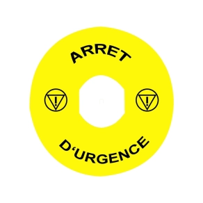   Schneider Electric Harmony XB4 - ZBY8130 - jelölt címke Ø90 vészleállítóhoz - ARRET D'URGENCE/logo ISO13850