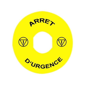 Schneider Electric Harmony XB4 - ZBY8130 - jelölt címke Ø90 vészleállítóhoz - ARRET D'URGENCE/logo ISO13850
