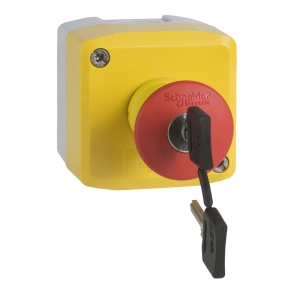 Schneider Electric Harmony XALK - XALK188G - tokozott vészgomb, sárga, 1 piros gombafejű azonnali nyomógomb, kulccsal kioldó, 2NC+1NO, felirat nélkül