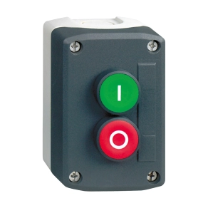   Schneider Electric Harmony XALD - XALD213 - tokozott nyomógomb, 1 piros - 1 zöld nyomógomb, 1NC+1NO, "I" "O" feliratok
