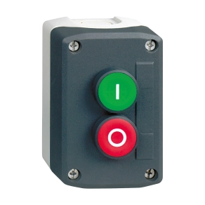 Schneider Electric Harmony XALD - XALD213 - tokozott nyomógomb, 1 piros - 1 zöld nyomógomb, 1NC+1NO, "I" "O" feliratok