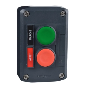   Schneider Electric Harmony XALD - XALD211 - tokozott nyomógomb, 1 piros - 1 zöld nyomógomb, 1NC+1NO, "Marche" "Arrét" felirati címkék