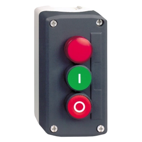   Schneider Electric Harmony XALD - XALD363B - tokozott nyomógomb, 1 zöld - 1 piros nyomógomb - 1 piros 24VAC/DC LED lámpa, 1NO+1NC, "I" "O" feliratok