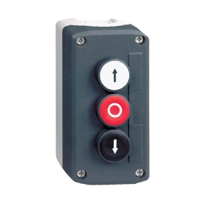   Schneider Electric Harmony XALD - XALD324 - tokozott nyomógomb, 1 fehér - 1 piros - 1 fekete, 2NO+1NC, fel és le nyíl, "O" feliratok