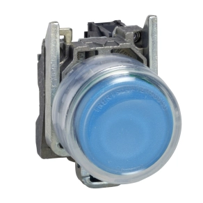   Schneider Electric Harmony XB4 - XB4BP61 - komplett fém nyomógomb, Ø22, gumisapkás, kiálló, visszatérő, 1NO, kék