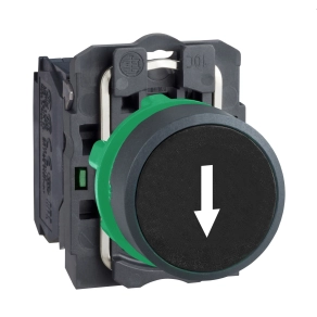 Schneider Electric Harmony XB5 - XB5AA3351 - komplett műanyag nyomógomb, Ø22, visszatérő, 1NO, fekete, "le nyíl"
