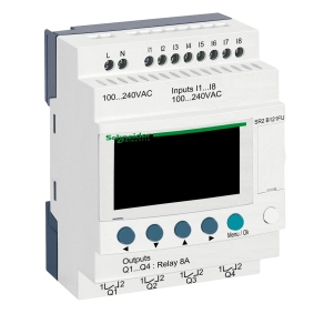 Schneider Electric Zelio Logic - SR2B121FU - programozható relé, kompakt, LCD kijelző, 8 DI, 4 DO relés, belső órával, 230 VAC