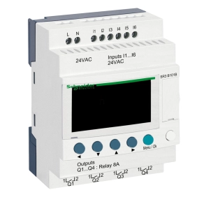   Schneider Electric Zelio Logic - SR3B101B - programozható relé, bővíthető, LCD kijelző, 6 DI, 4 DO relés, belső órával, 24 VAC