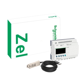   Schneider Electric Zelio Logic - SR3PACKFU - komplett fejlesztői készlet, 10 I/O LCD 230 VAC (SR3B101FU + Zelio Soft 2 szoftver + programozó kábel) 