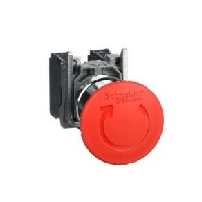 Schneider Electric Harmony XB4 - XB4BS8445 - komplett fém Ø40 gombafejű vészgomb, Ø22, forgatásra kioldó, 1NC+1NO