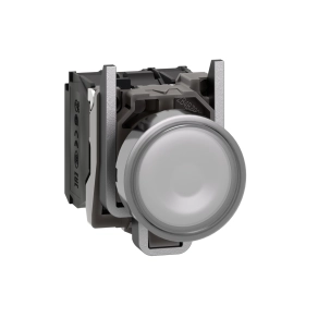 Schneider Electric Harmony XB4 - XB4BW31B5 - komplett fém LED világító nyomógomb, Ø22, visszatérő, 1NO+1NC, 24VAC/DC, fehér