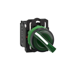Schneider Electric Harmony XB5 - XB5AK123M5 - komplett műanyag LED világító választókapcsoló, Ø22, 2 állású, 230 VAC, 1NO+1NC, zöld