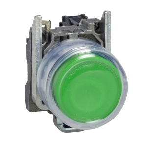   Schneider Electric Harmony XB4 - ATEX D - XB4BP381EX - komplett nyomógomb, Ø22, fém, 1NO, zöld, átlátszó védőspkával, címke tartóval