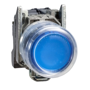   Schneider Electric Harmony XB4 - ATEX D - XB4BP683B5EX - komplett világító nyomógomb, Ø22, fém, 1NO, kék, átlátszó védősapkával, 24VAC/DC