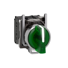  Schneider Electric Harmony XB4 - XB4BK133G5 - komplett fém LED világító választókapcsoló, Ø22, 3 állású, 120 VAC, 1NO+1NC, zöld