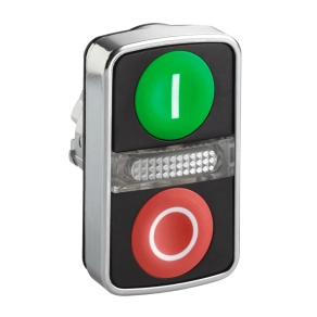   Schneider Electric Harmony XB4 - ZB4BW7A3741 - fém világító kettősfejű nyomógomb fej, Ø22, visszatérő, 1 zöld "I", 1 piros "O" nyomógomb