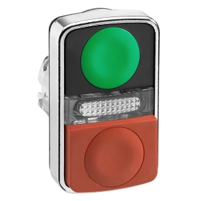   Schneider Electric Harmony XB4 - ZB4BW7L3740 - fém világító kettősfejű nyomógomb fej, Ø22, visszatérő, 1 zöld 1 kiálló piros nyomógomb