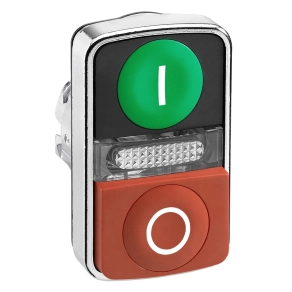   Schneider Electric Harmony XB4 - ZB4BW7L3741 - fém világító kettősfejű nyomógomb fej, Ø22, visszatérő, 1 zöld "I", 1 kiálló piros "O" nyomógomb