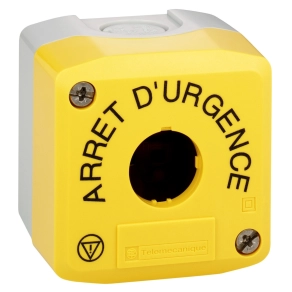   Schneider Electric Harmony XALK - XALK01HFR - tokozat vészleállítóhoz, sárga, üres, 1 kivágás, "ARRET D'URGENCE" felirat és logo