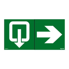   Legrand Öntapadó piktogram URA ONE, U21 LED, U21 ÚJ, B65 LED és B65 ÚJ lámpatestekhez, kijárat helyiségből + nyíl, 200 x 100 mm - 661671