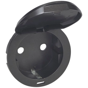   Legrand Céliane 2P+F csatlakozóaljzat burkolat, csapófedeles, grafit - 67940
