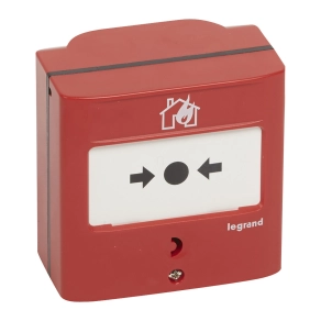   Legrand kézi jelzésadó tűzérzékelő és tűzjelző rendszerekhez, egyműveletes, piros RAL 3000, 2 váltóérintkezővel-5A-24V=, IP30-IK07 - 138068