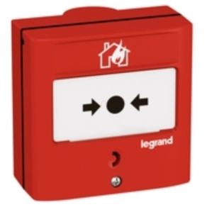   Legrand kézi jelzésadó tűzérzékelő és tűzjelző rendszerekhez, egyműveletes, piros RAL 3000, 1 váltóérintkezővel-5A-24V=, IP30-IK07 - 138069