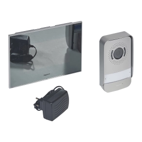   Legrand 2 vezetékes színes videó kaputelefon szett, 1 v. 2 lakásos, 7"-os tükör hatású fekete beltéri egységgel - 369220
