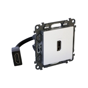   Legrand Valena Life Elővezetékelt HDMI 1.4 típusú csatlakozóaljzat, 15 cm kábellel szállítva, alumínium - 753375