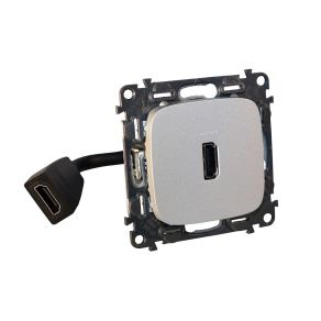   Legrand Valena Allure elővezetékelt HDMI 1.4 típusú csatlakozóaljzat, 15 cm kábellel szállítva, alumínium - 755167