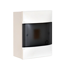   Legrand PractiboxS 1 sor 4 modul, falon kívüli kiselosztó, átlátszó füstszínű ajtóval, védőföld és nulla elosztókapoccsal - 134214