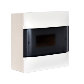   Legrand PractiboxS 1 sor 8 modul, falon kívüli kiselosztó, átlátszó füstszínű ajtóval, védőföld és nulla elosztókapoccsal - 134218