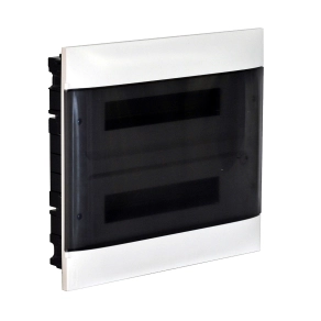   Legrand PractiboxS 2 sor 12 modul, téglafalba süllyeszthető kiselosztó(650°C), átlátszó füstszínű ajtóval, védőföld és nulla elosztókapoccsal - 135152