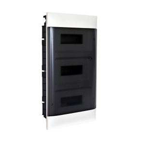   Legrand PractiboxS 3 sor 12 modul, téglafalba süllyeszthető kiselosztó(650°C), átlátszó füstszínű ajtóval, védőföld és nulla elosztókapoccsal - 135153