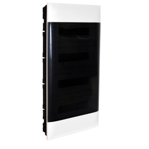   Legrand PractiboxS 4 sor 12 modul, téglafalba süllyeszthető kiselosztó(650°C), átlátszó füstszínű ajtóval, védőföld és nulla elosztókapoccsal - 135154
