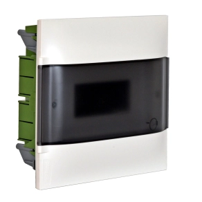   Legrand PractiboxS 1sor 12 modul, gipszkartonba süllyeszthető kiselosztó(850°C), átlátszó füstszínű ajtóval, védőföld és nulla elosztókapoccsal - 135171