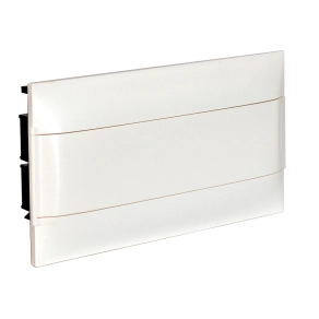   Legrand PractiboxS 1 sor 18 modul, téglafalba süllyeszthető kiselosztó(650°C), fehér ajtóval, védőföld és nulla elosztókapoccsal - 137146