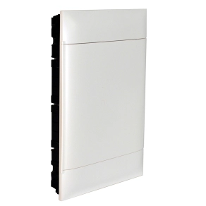   Legrand PractiboxS 3 sor 18 modul, téglafalba süllyeszthető kiselosztó(650°C), fehér ajtóval, védőföld és nulla elosztókapoccsal - 137148